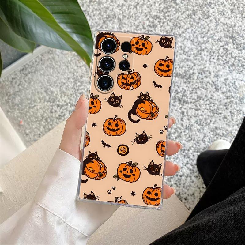 Happy Halloween Katze Kürbis S25FE Klare Hülle Für Samsung Galaxy S25 S24 S23 Ultra S20 S21 FE S22 Plus A56 5G A17 A07 Handyhülle