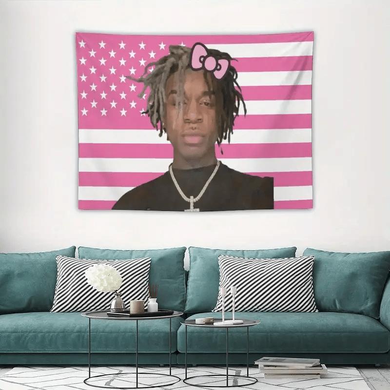 1pc Carson King American Flag Tapestry Vibrant Pink White Wall Hanging with Patriotic Design Horizontal Orientation
