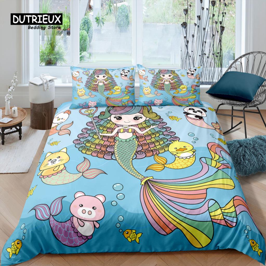 Home Living Luxury 3D Mermaid Bedding Set Marine Life Duvet Cover Pillowcase Queen and King EU/US/AU/UK Size Comforter Bedding