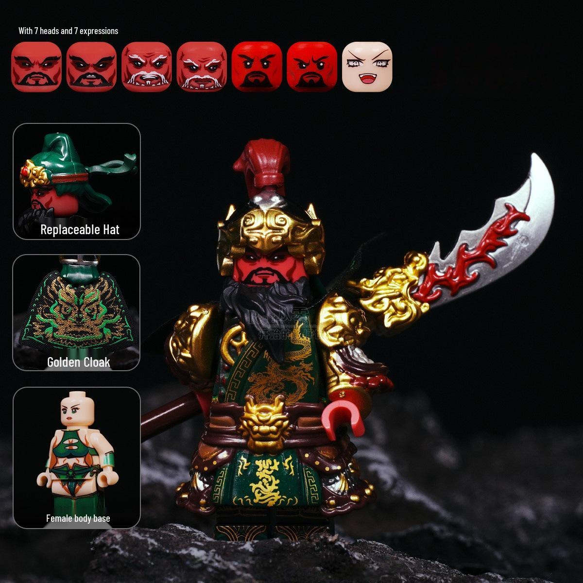 Three Kingdoms Five Tiger Generals Armor Building Blocks: Guan Yu, Zhang Fei, Lu Bu, Zhao Yun Figures