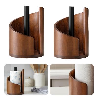 Countertop Paper Towel Holder Anti-Slip Mango Wood Towel Roll Rack Large Capacity Stable Paper Dispenser for Kitchen Bathroom