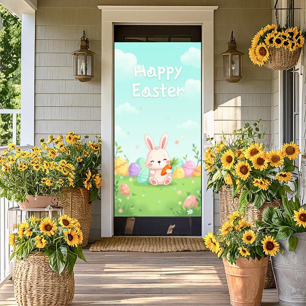 spring Easter backdrop playful pastel colors indoor rabbit design colorful bunny banner for decoration