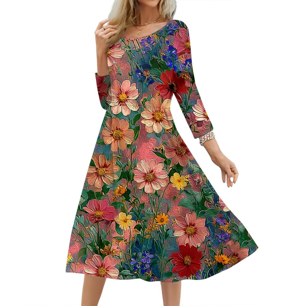 Women's Fashionable Floral Butterfly Loose Dress