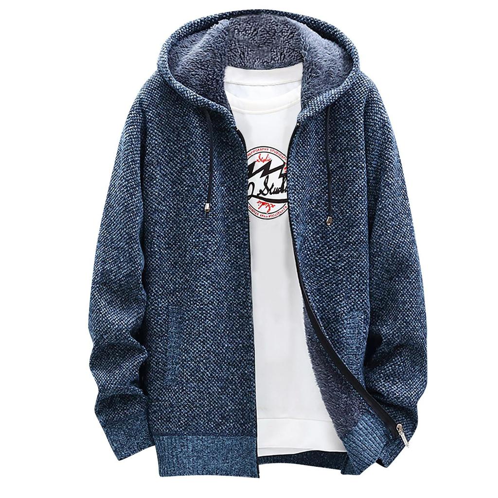 2026 new coat men's thermal hooded knitted short-sleeved sweater young casual dad cardigan