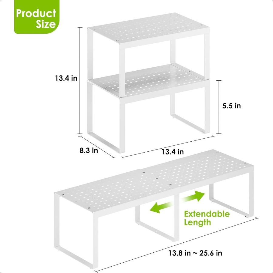 

Расширяемые органайзеры для полок шкафа, набор из 2 штук, штабелируемые полки для хранения на кухонной столешнице, полка для специй, органайзер для кружек для шкафа Co United States