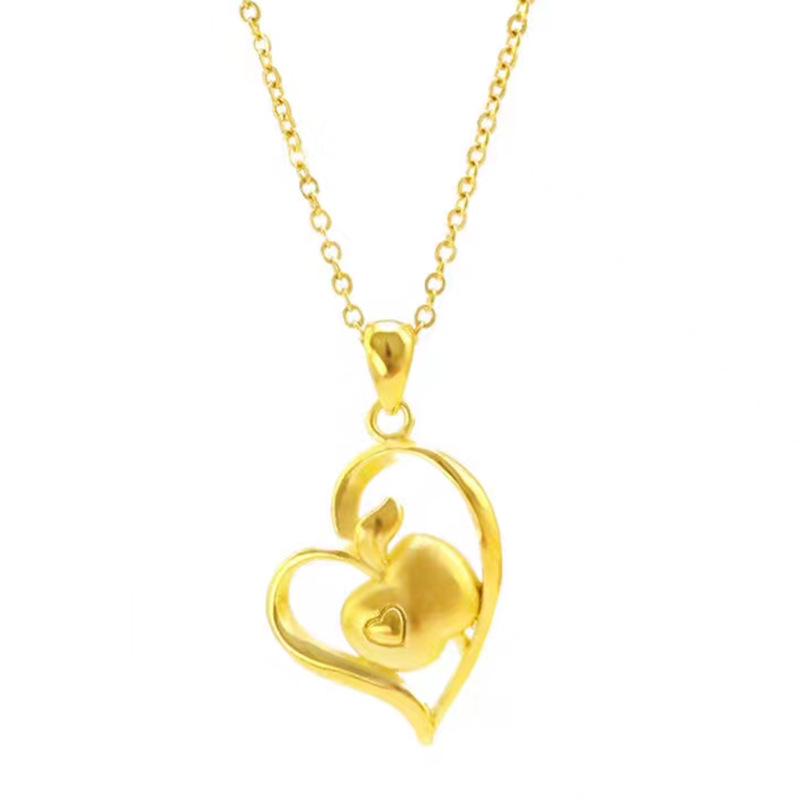 Japanese & Korean Style Heart Necklace: Sand Gold-Plated Copper with Apple Design for Women