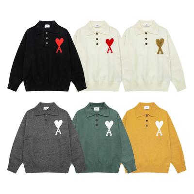 AMI Autumn and Winter New Big Heart Jacquard Wool Ami De Coeur Polo Collar Pullover Couple Sweater