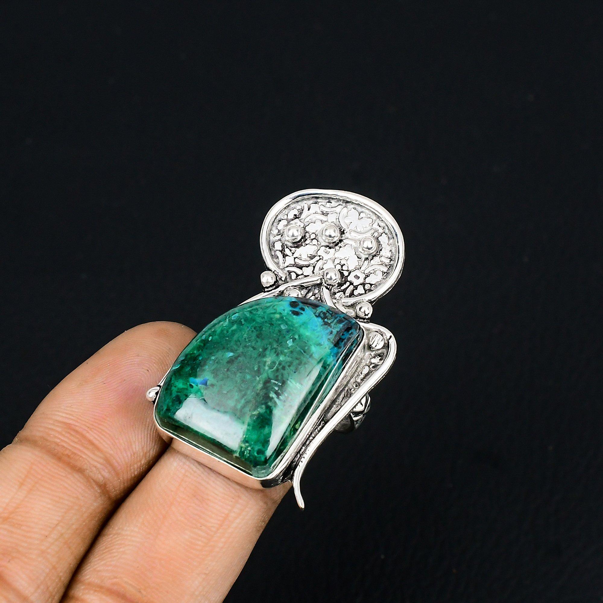 Wedding Gift For Her 925 Silver Natural Chrysocolla Promise Ring Size 6.5 6.5