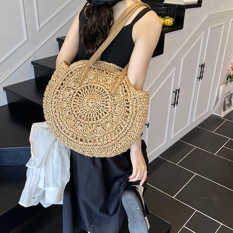Casual vacation straw bag women's 2025 summer new woven bag large-capacity handbag beach shoulder bag