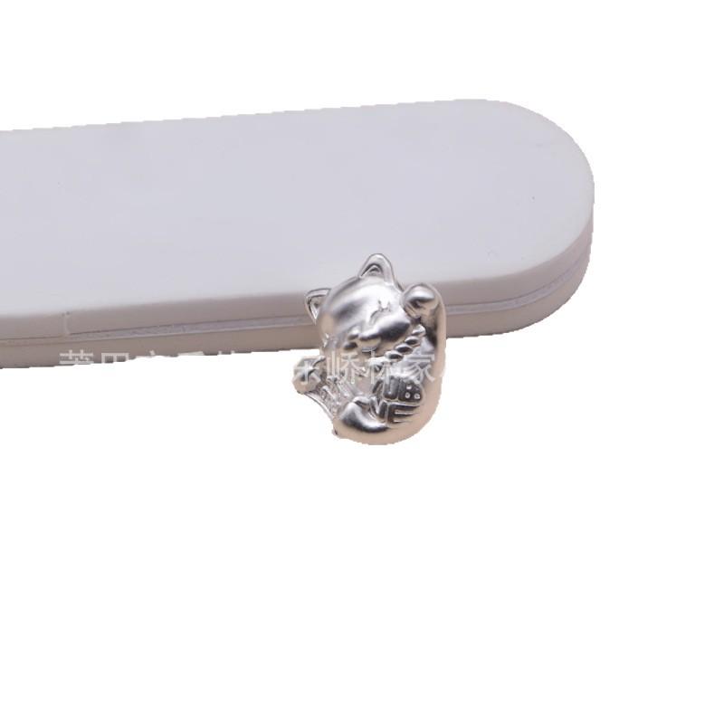 999 Sterling Silver Chinese Lucky Cat Beads for DIY Bracelets – Cartoon Style, Cross-through Design