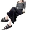 Women's Layered Velvet Midi Skirt with High Slit and Ruffle Lace - Thickened for Autumn and Winter