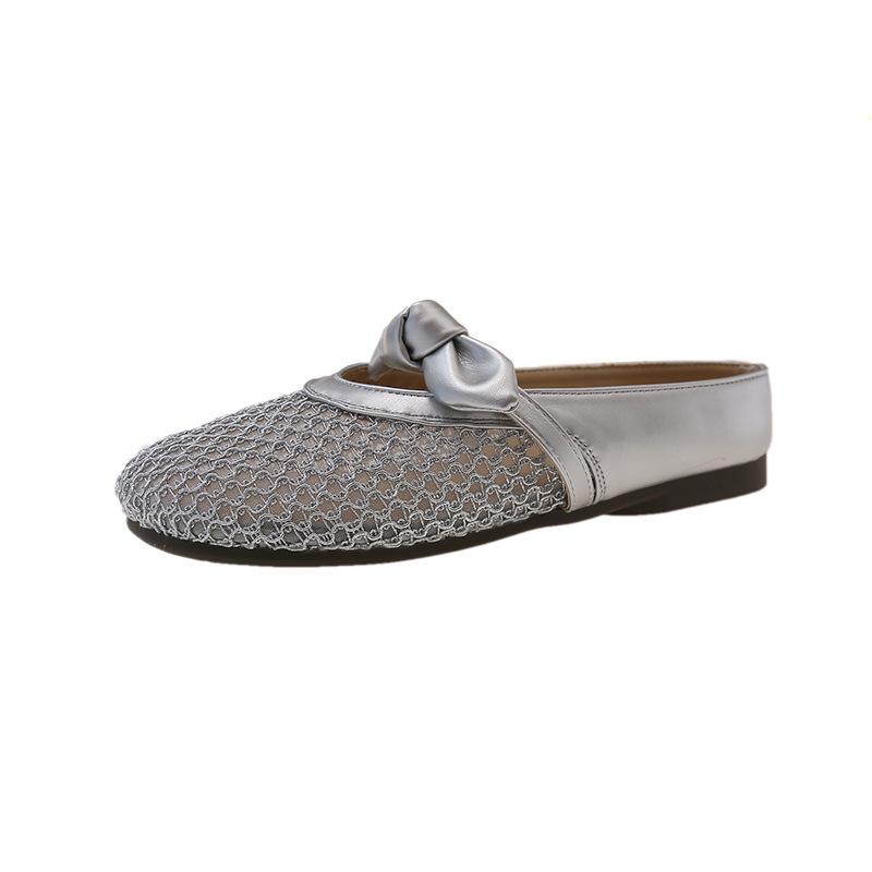 Cool summer niche woven mesh breathable flat bottom bag head half slippers women's 2025 new one-pedal slippers