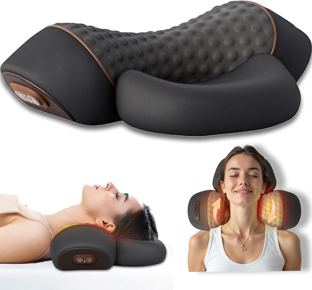 Electric Neck Massager with Heat, 3-in-1 Relaxation Pillow for Neck, Neck Traction, Shoulder Corrector for Pain Relief, Deep Tissue