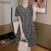 ZANZEA Women V-Neck Summer Casual Short Sleeve Floral Dress