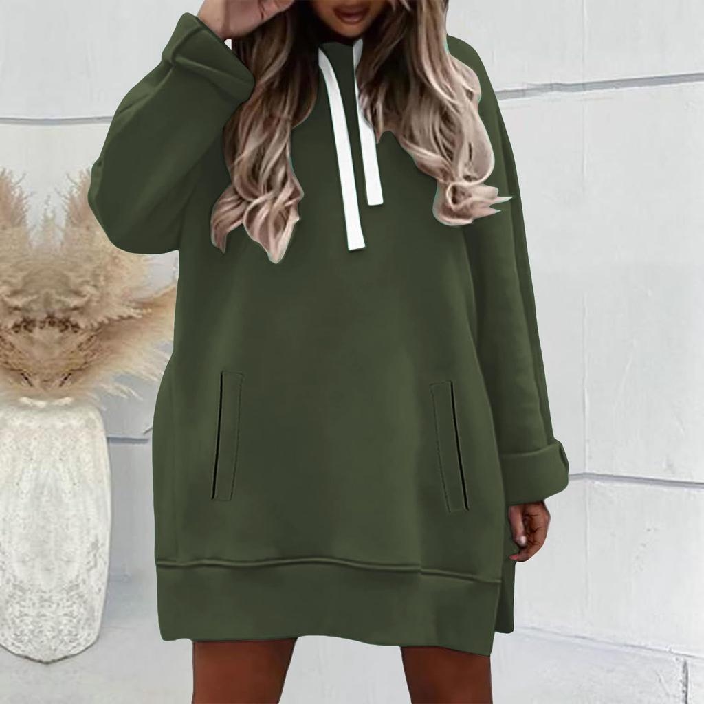 Women's Fashion Hooded Pocket Split,Hem Fleece,Lined Long,Sleeve Pullover Sweatshirt