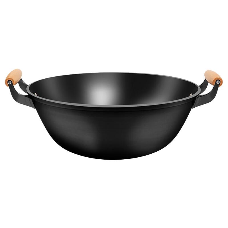 ZISIZ Pre-Seasoned Flat-Bottom Iron Wok, 30cm