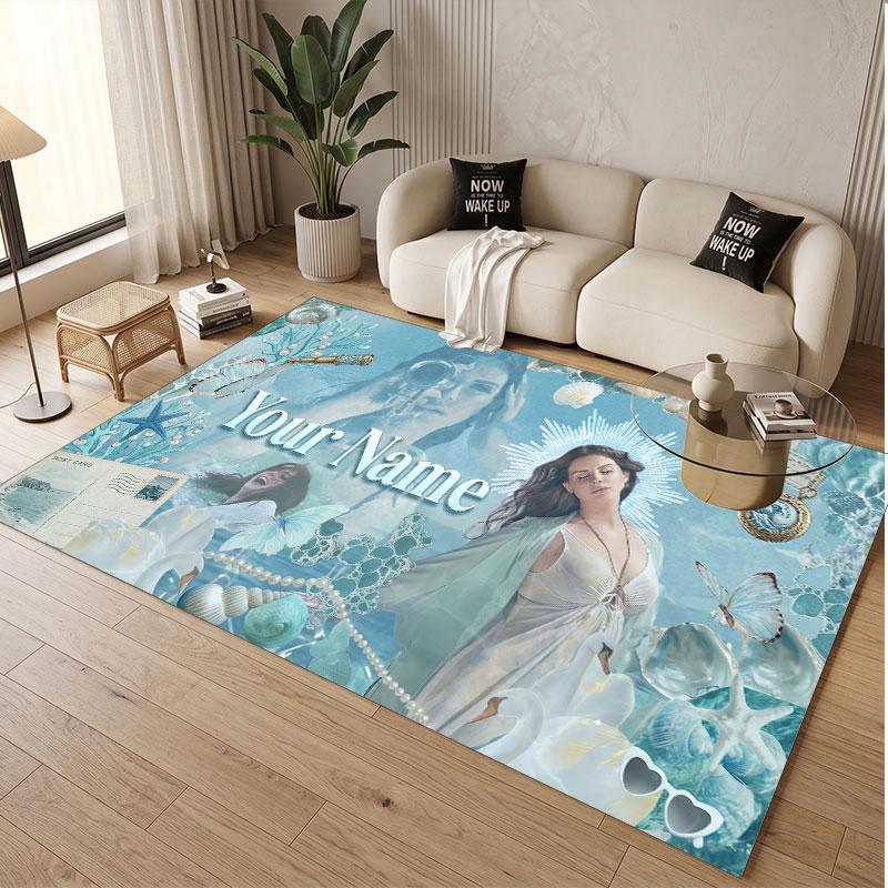 Custom Name Crystal Velvet Rug,Lana Del Rey Comfortable Anti Slip Floor Mat For Room Decoration