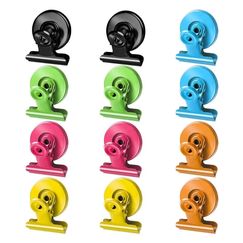 Pack of 12 Colorful Magnetic Clips for Fridge Office Whiteboard Memos Photo Note Paper Organizers Holders Magnets Decors