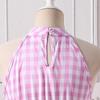 Vestito da bambina senza maniche a quadri rosa con scollo all'americana - Stile europeo e americano