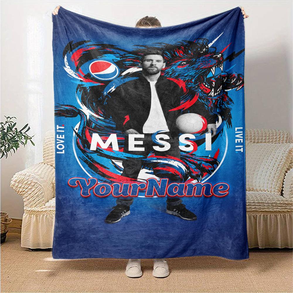 Messi Customize Text Blanket Gift Personalized Blanket Comfortable Great for Chair Living Room Livingroom Home Decor Four Seasons Universal