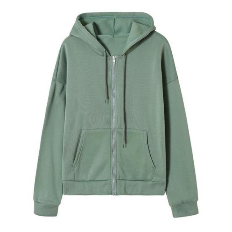 

Autumn Winter Women Hooded Zipper Sweatshirt Thick Hoodies Solid Color Drawstring Coat Casual Daily Wear 2XL зелений