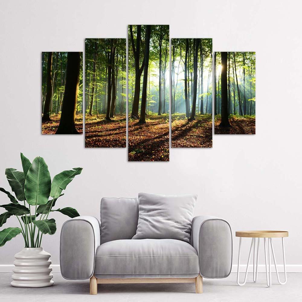 Five Piece Picture Canvas Print Forest Green Nature