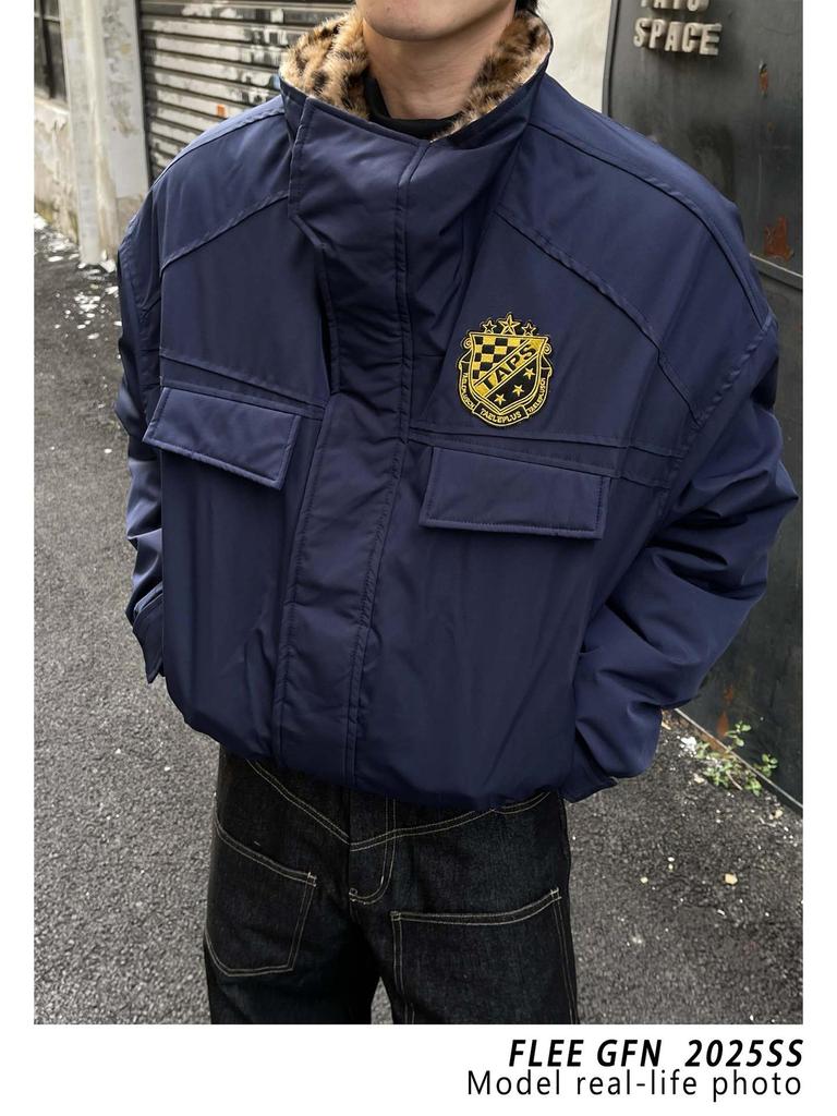 Winter 2026 American Street Style Loose Leopard Print Lapel Jacket with Fur Collar and Fleece Lining