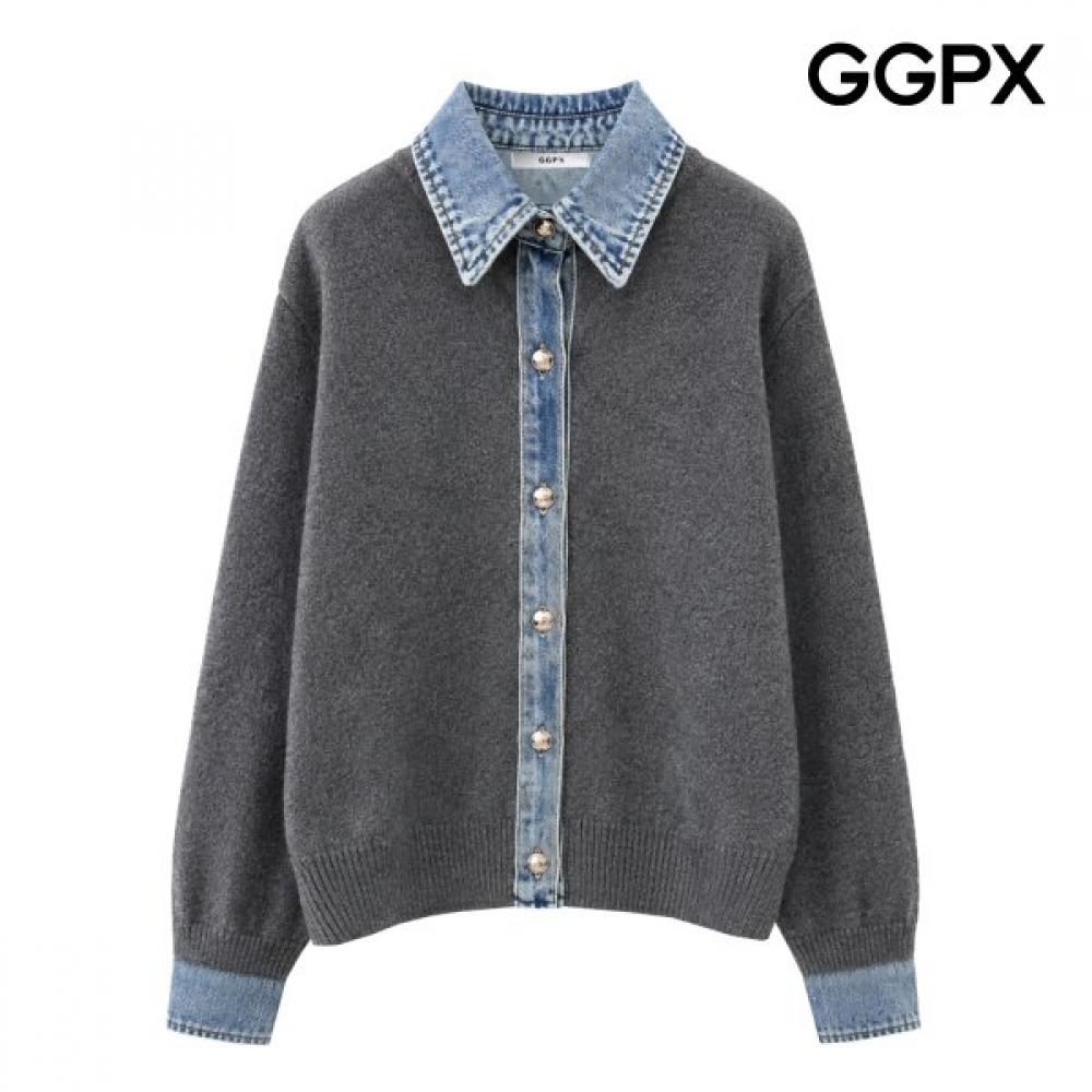 GGPX New York Women S Denim Collar Color Block Knit Cardigan Gq8kg015f