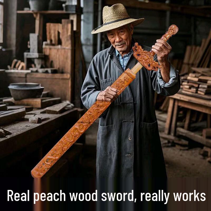 Hand-carved Feicheng Peach Wood Sword Ornament