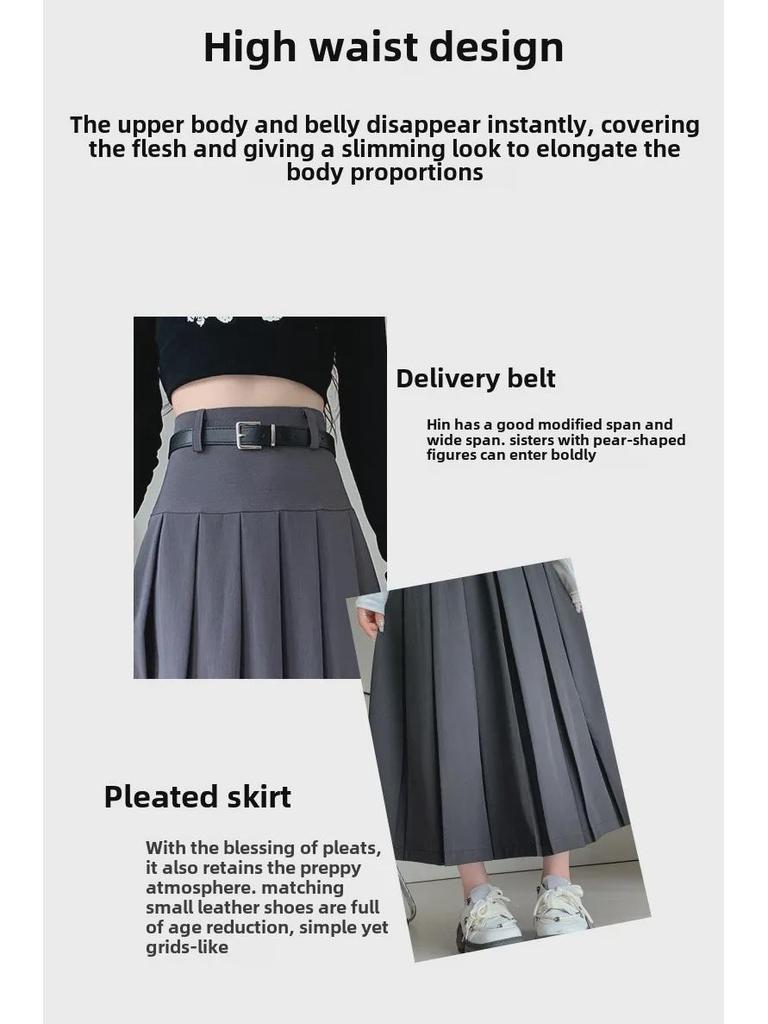Autumn Women's Belted A-Line Pleated Skirt - New Slim Fit, Hip-Covering, Draped Style