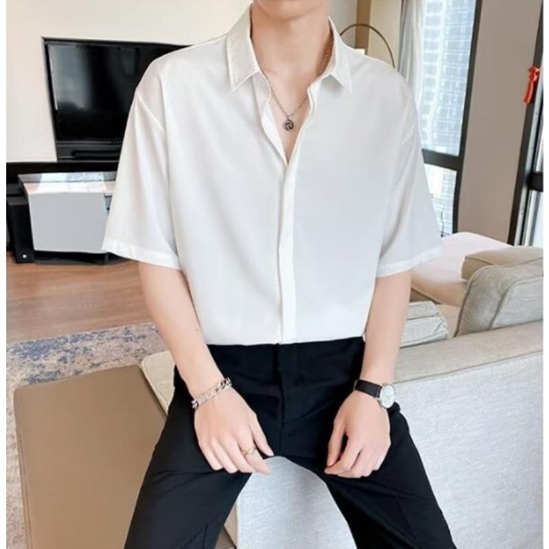 Men Short Sleeve Business Casual Non Iron Loose Solid Shirt