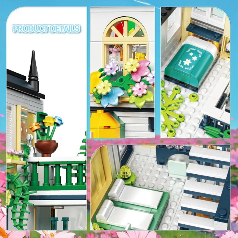 Non-Toxic 998Pcs City Flower House Building Blocks Creative Plant Villa Model Bricks Desktop Decoration Diy Toy For Kids Holiday Gifts