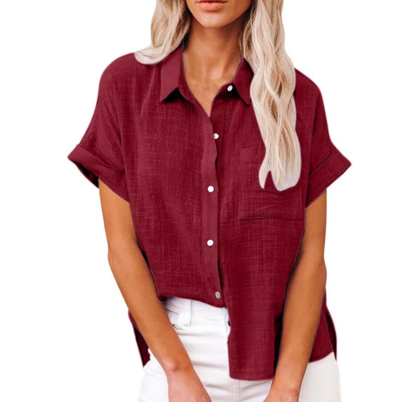 Fashion Short Sleeved Casual Women Summer Shirt Plus Size Elegant Lapel Casual Office Blouse Woman Loose Solid Color Women's Clothing