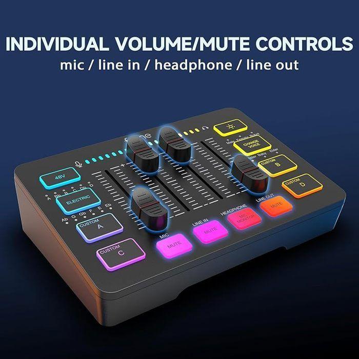 Gaming Audio Mixer PC, Table de Mixage avec Carte Son Micro XLR, Mélangeur Audio Contrôleur pour Streaming Podcast Enregistrement,