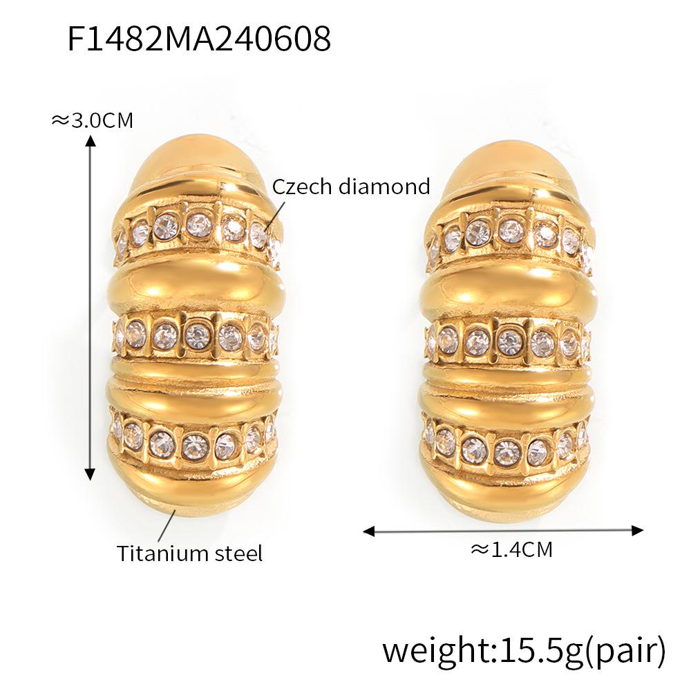 18K Gold-Plated Diamond Inlaid Textured Earrings: European and American Style