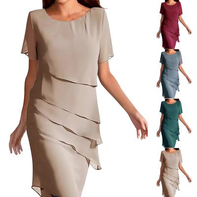 Damen Sommerkleid Slim Fit Kleid Farbe Chiffon Rundhals Kurzärmeliges Kleid