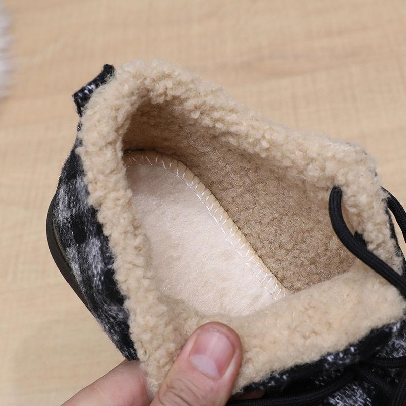 Women's Snow Plaid Autumn New Plush Inner Lining Women's Cloth Shoes Retro National Style Low Heel Fleece Shoes