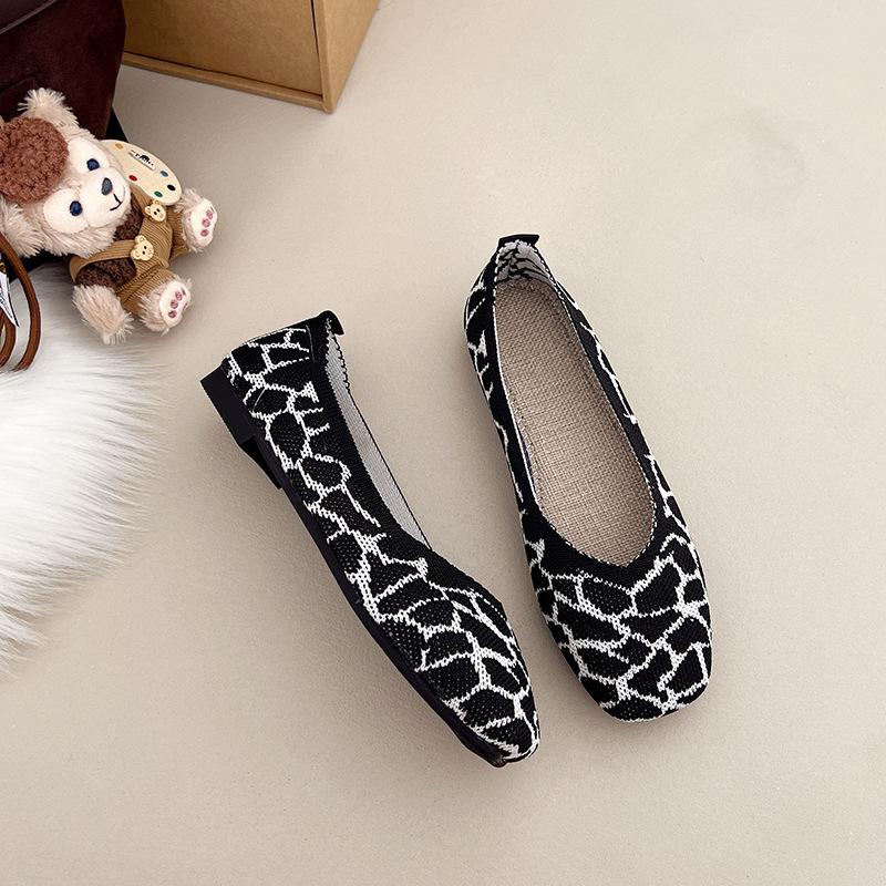Fashion Women Leisure Flats Summer Autumn Flat Shoes Breathable Knitted Leopard Print Slip-on Female Daily Walking Driving Loafers
