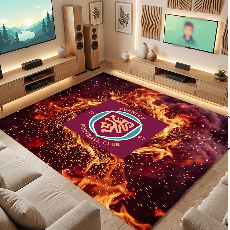 Burnley Football Print Crystal Velvet Rug, Comfortable Water Absorbent Non Slip Indoor Floor Carpet