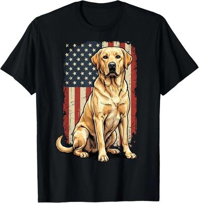 Yellow Labrador Retriever USA Flag Unisex T-Shirt S-5XL K8596