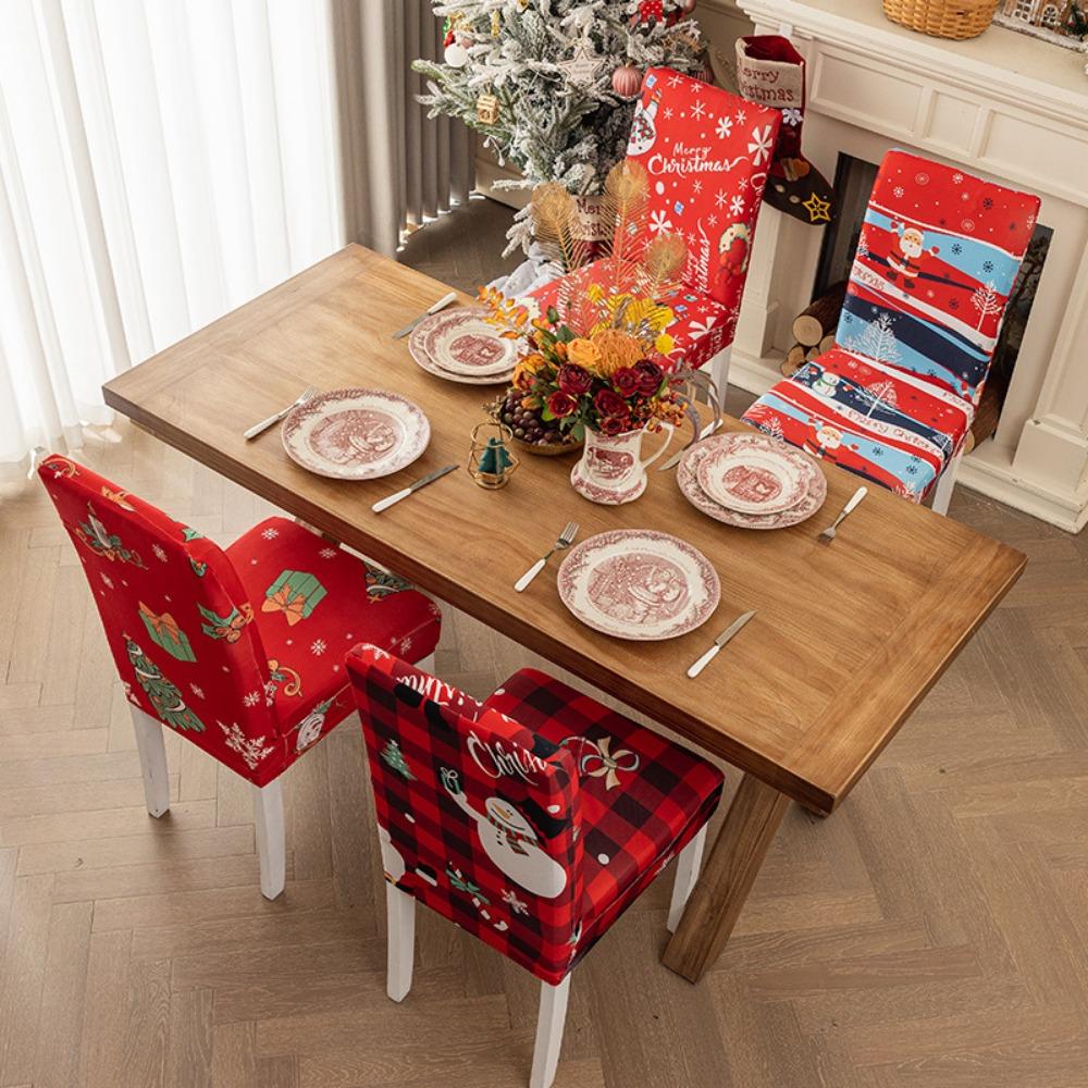 Christmas Chair Covers Stretchable Dining Chair Slipcovers Holiday Decorations Elastic Seat Covers for Table Setting