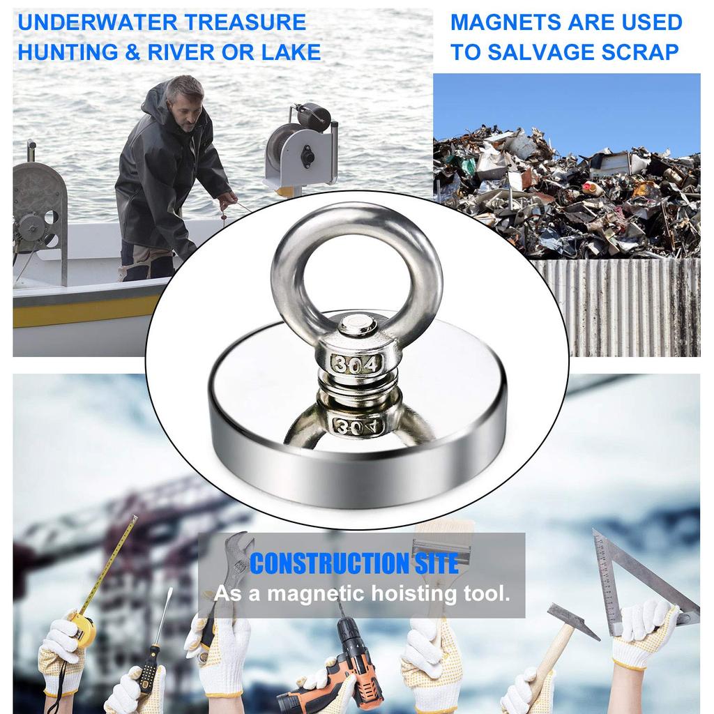 D48 D60 D75 D90 Super Strong Neodymium Fishing Magnets, Rare Earth Magnet with Countersunk Hole Eyebolt for Retrieving In River