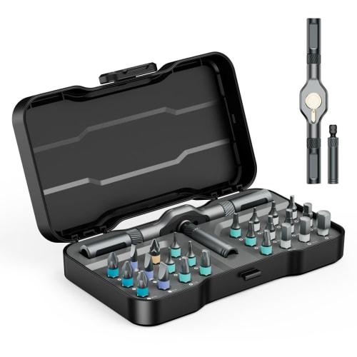 24-Piece Ratchet Screwdriver Set with S2 Steel Bits, Lightweight Aluminum Handle, for Home Appliances, Automotive, and DIY