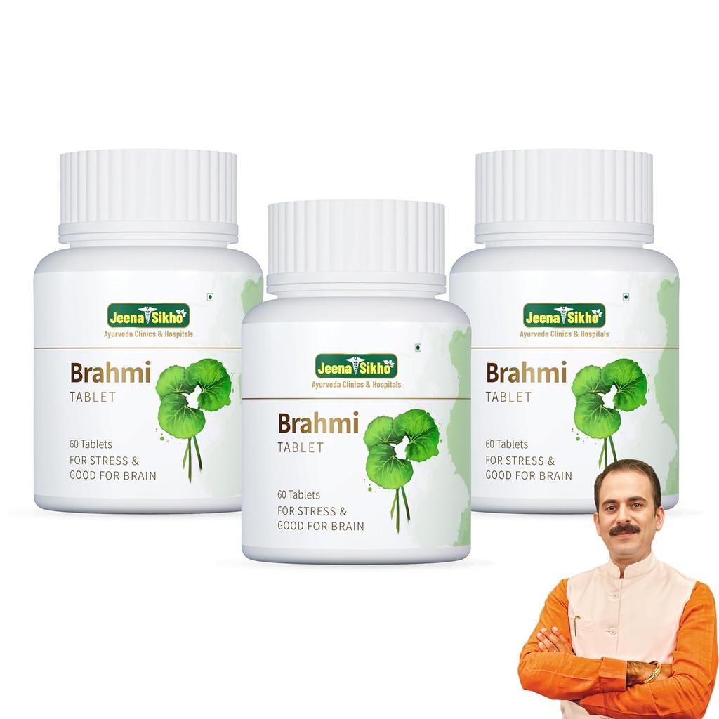Jeena Sikho Brahmi Tablets Natural Herbal Mind Wellness Focus Memory Support Supplement Pack of 3 x 60 Tablets Set