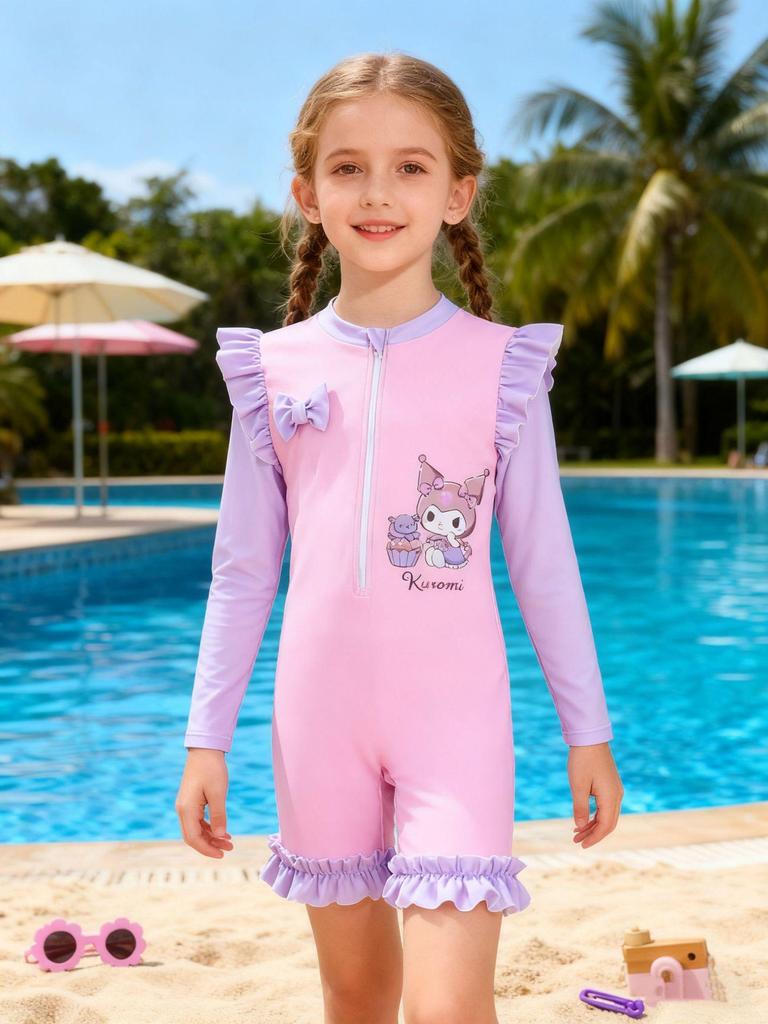 New Girls' Two-Piece Long-Sleeve Sun Protection Swimsuit - Quick-Drying Beachwear for Kids