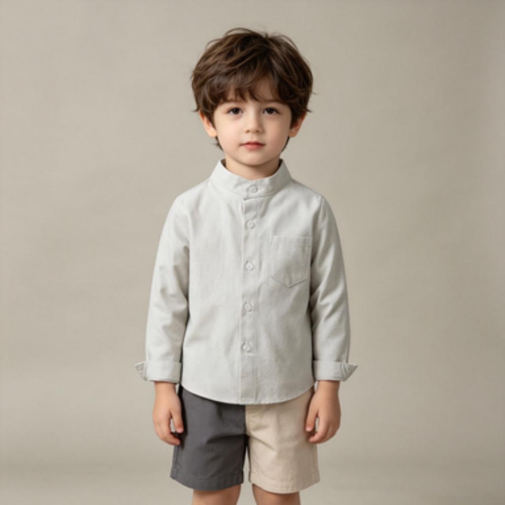 Boys Long Sleeve Stand Collar Shirt Candy Colors for Spring and Daily Wear