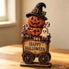 Spooky Wood Haunted House Statue Vintage Stacked Pumpkin Cart Ornament  Mantel Decor