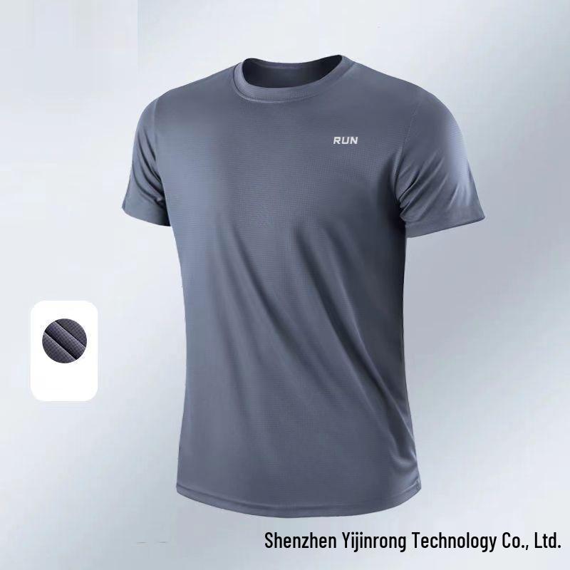 Men's Quick-Dry Checkered Crew Neck Short Sleeve Running Shirt
