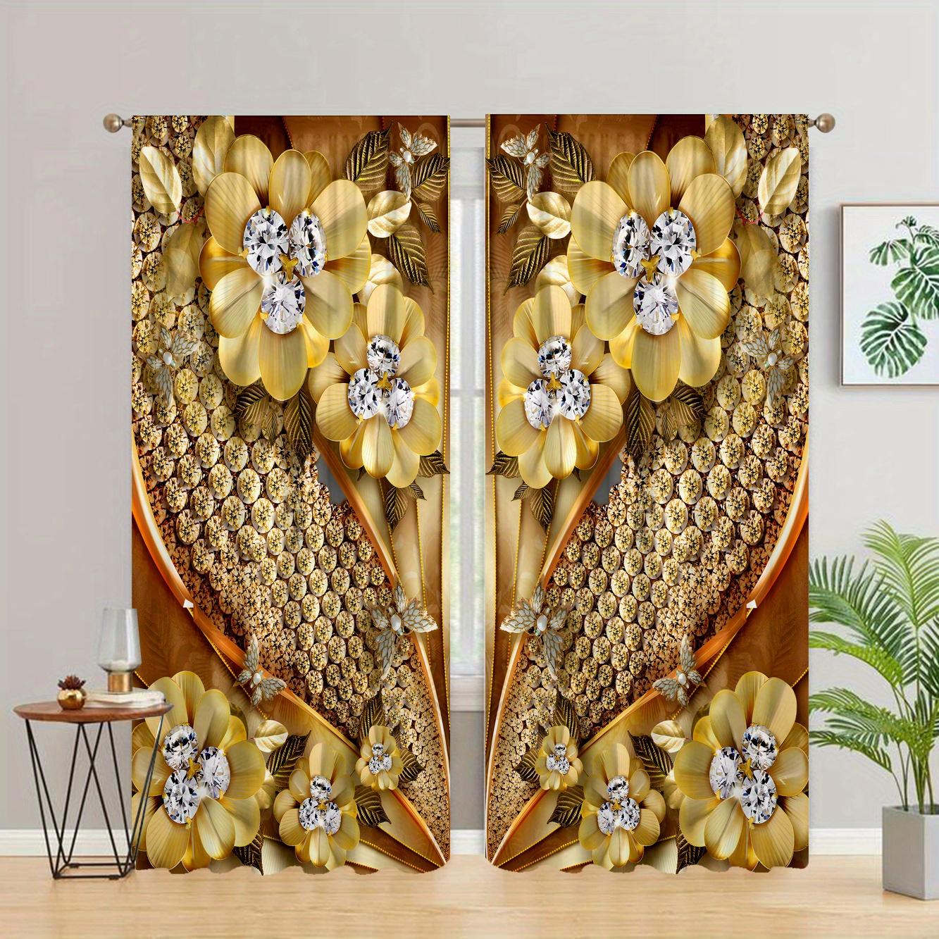 

2 шт. Элегантные золотые шторы с принтом цветов и лебедей для домашнего декора, карманные шторы для окон, спальни, офиса, кухни, комнаты 200W240H(CM)79x95in&Rod Pocket