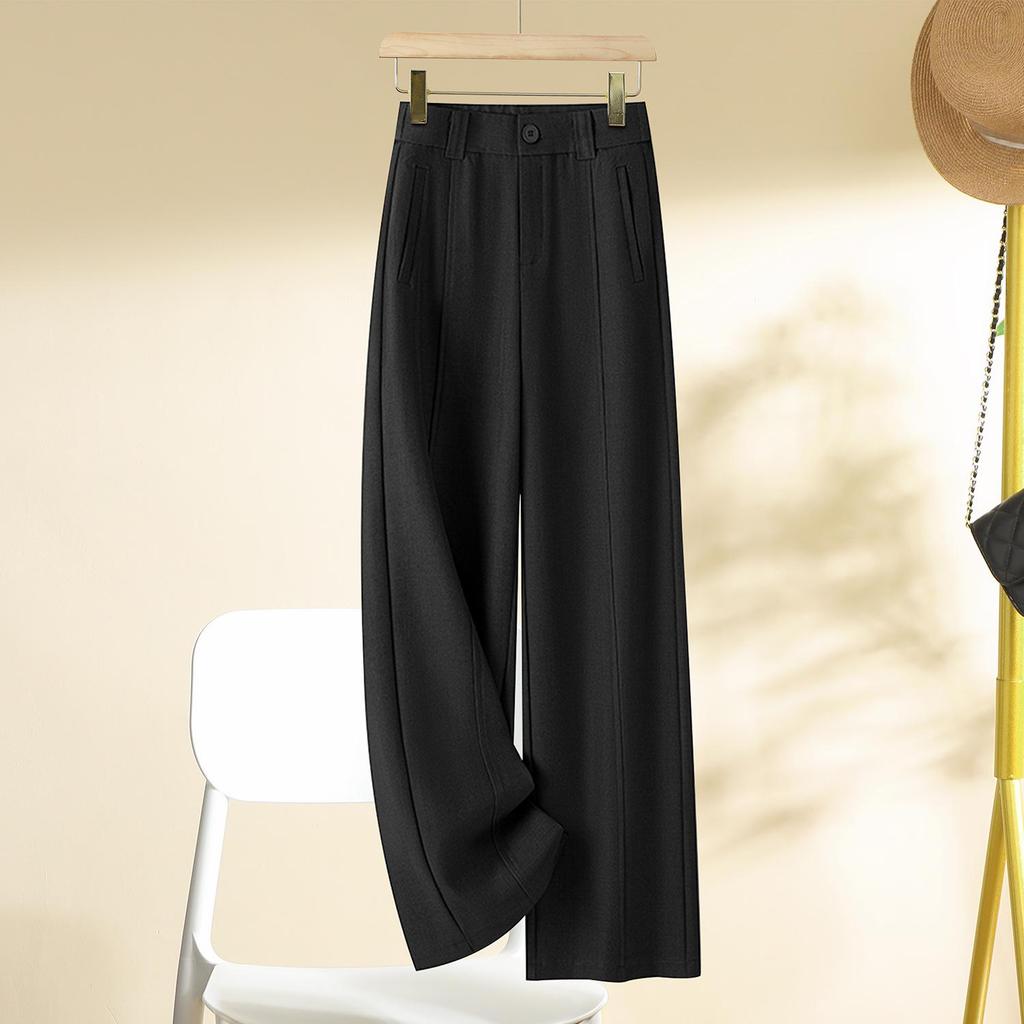 Women's Gray High-Waisted Wide-Leg Pants - Versatile Spring/Autumn 2025 Fashion